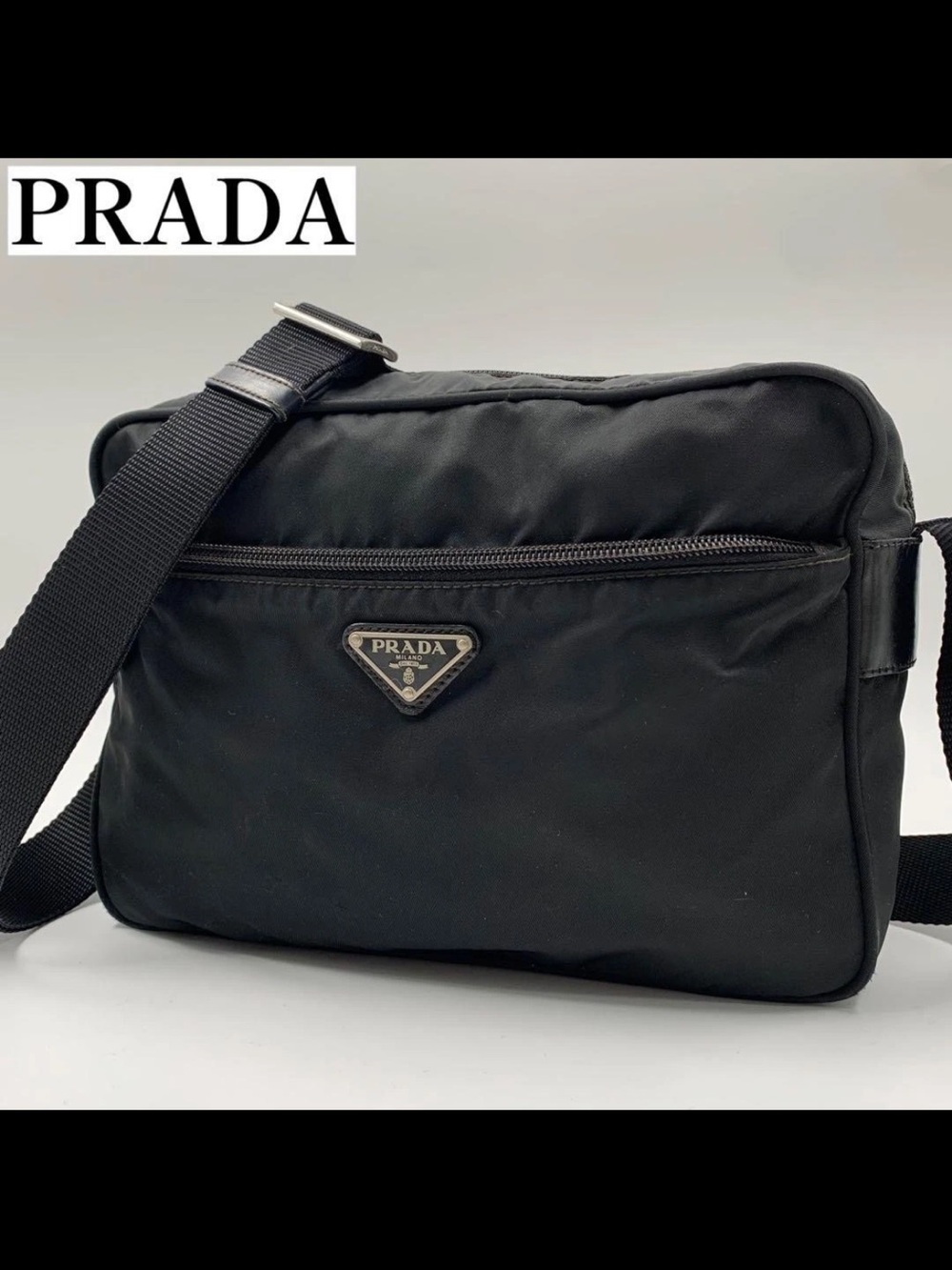 Prada Black Nylon Messenger Bag with Triangle Logo